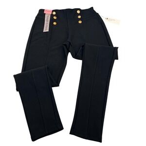 Indero Womens Black Ponte Knit Sailor Pants Gold Buttons AL231062J Size M NEW